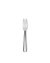 Polished silver fork by Alessi with three tines and a tapered handle, centered on white.