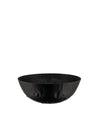 Black faceted bowl by Alessi with a wide, shallow geometric surface.
