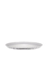 White oval tray by Alessi with a faceted geometric pattern.