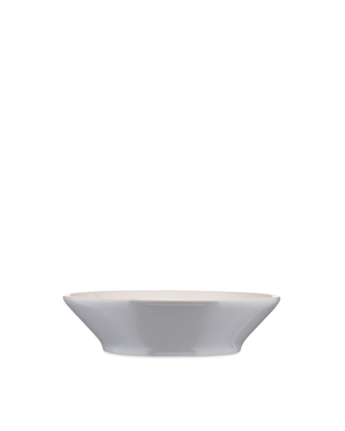 Light grey bowl by Alessi with a subtle flared shape and cream interior, side view.