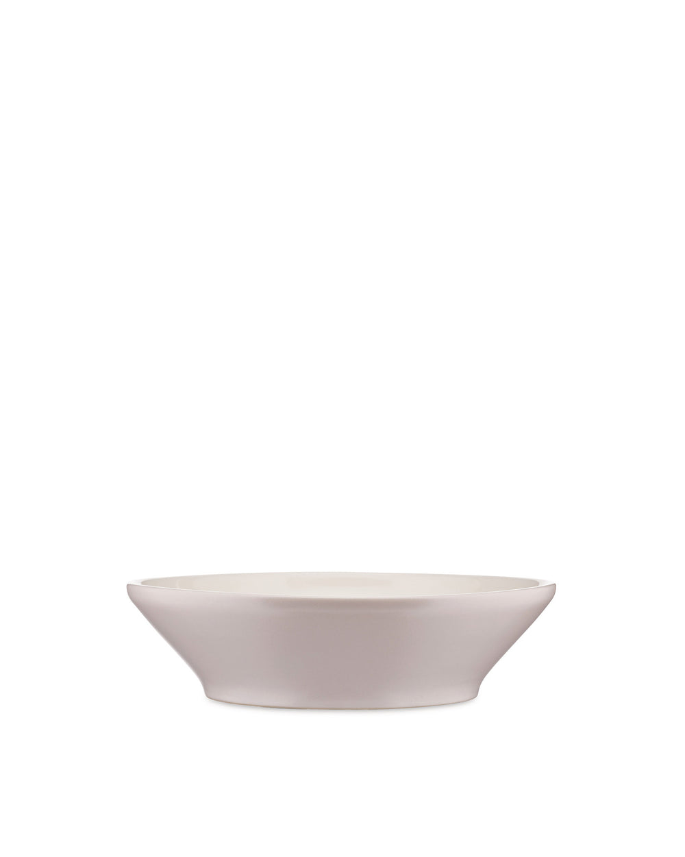 Dusty pink wide bowl by Alessi with a smooth, gently tapered design.