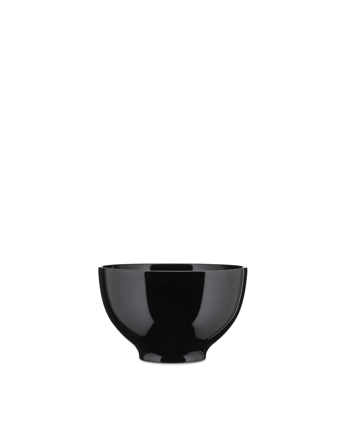 Black glossy bowl by Alessi, with a smooth, rounded shape and slight base.