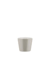 Light grey ceramic cup by Alessi with a simple, modern design, front view.