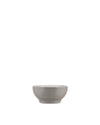 Muted grey bowl by Alessi with a smooth texture and lighter interior, shown front-on.
