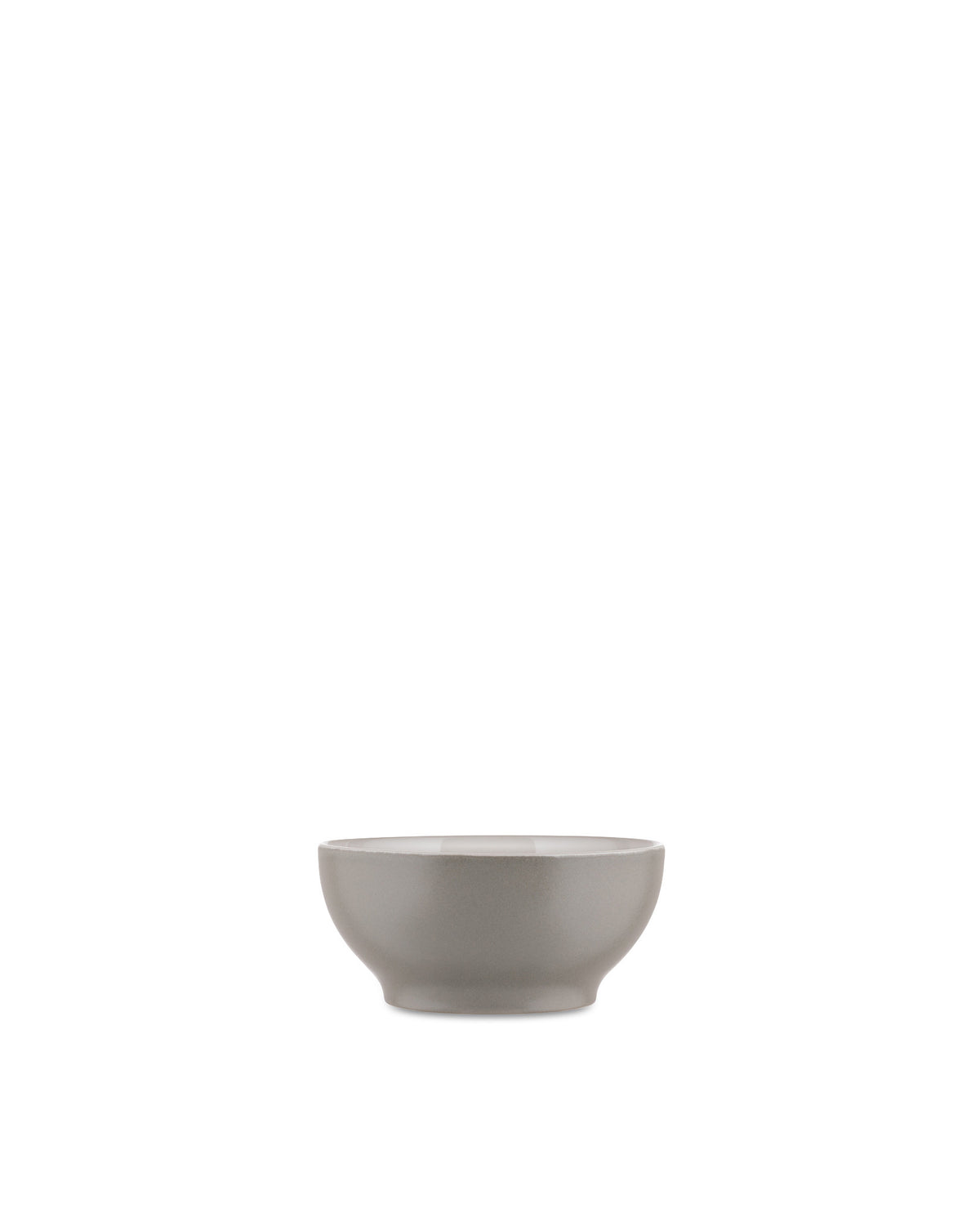 Muted grey bowl by Alessi with a smooth texture and lighter interior, shown front-on.