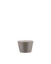 Small taupe bowl by Alessi, featuring a conical shape, wider rim, and light beige interior.