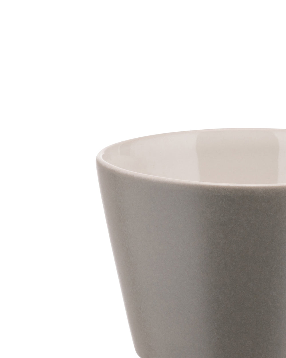 Grey ceramic cup by Alessi with a smooth exterior and glossy cream interior, shown cropped.