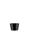 Black tapered cup by Alessi with a glossy finish, isolated on white.