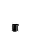 Small black glossy pitcher by Alessi, with a minimalist design and a short spout.
