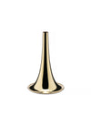 Golden trumpet vase by Alessi featuring a high-polish, reflective finish against a white background.