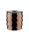 Reflective copper-toned Dervisci glass by Alessi with a wavy exterior and silver interior.