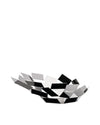 Geometric metal fruit bowl by Alessi, with contrasting silver and black polished facets.