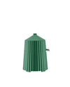 Green pleated kettle by Alessi, with a ribbed conical design and visible side spout.