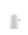 White pleated tabletop appliance by Alessi with a narrow conical top and silver handle.