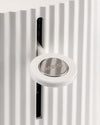 White control lever with metallic button by Alessi, featuring the Alessi logo and a ribbed white body.