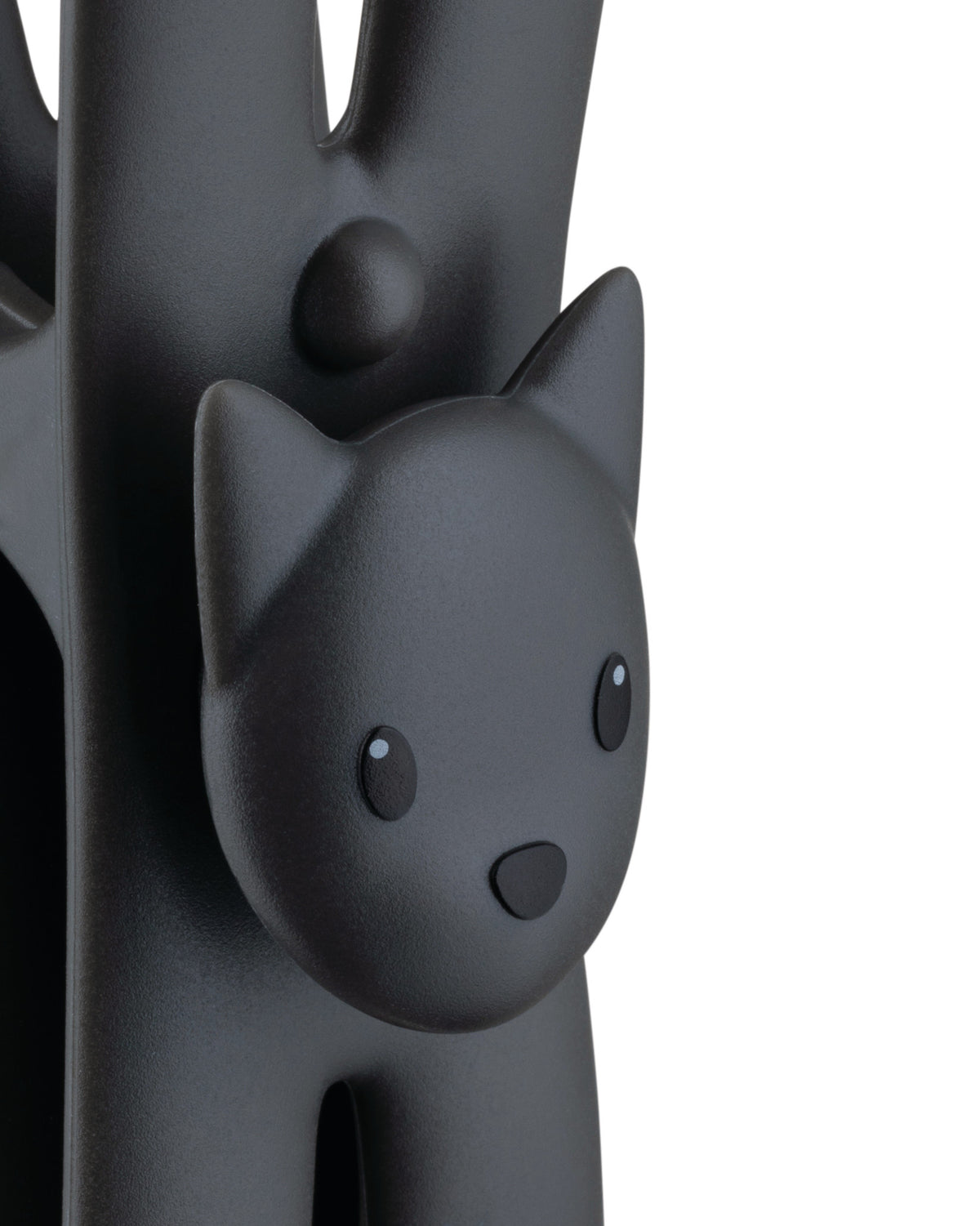 Dark grey lamp by Alessi, model Lampo, featuring a stylized cat face and matte textured finish.