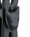 Dark gray Giampo animal figure by Alessi, with a matte texture, simple black eyes, and a black nose.