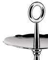 Silver serving stand by Alessi, with a scalloped edge and a polished ring handle.