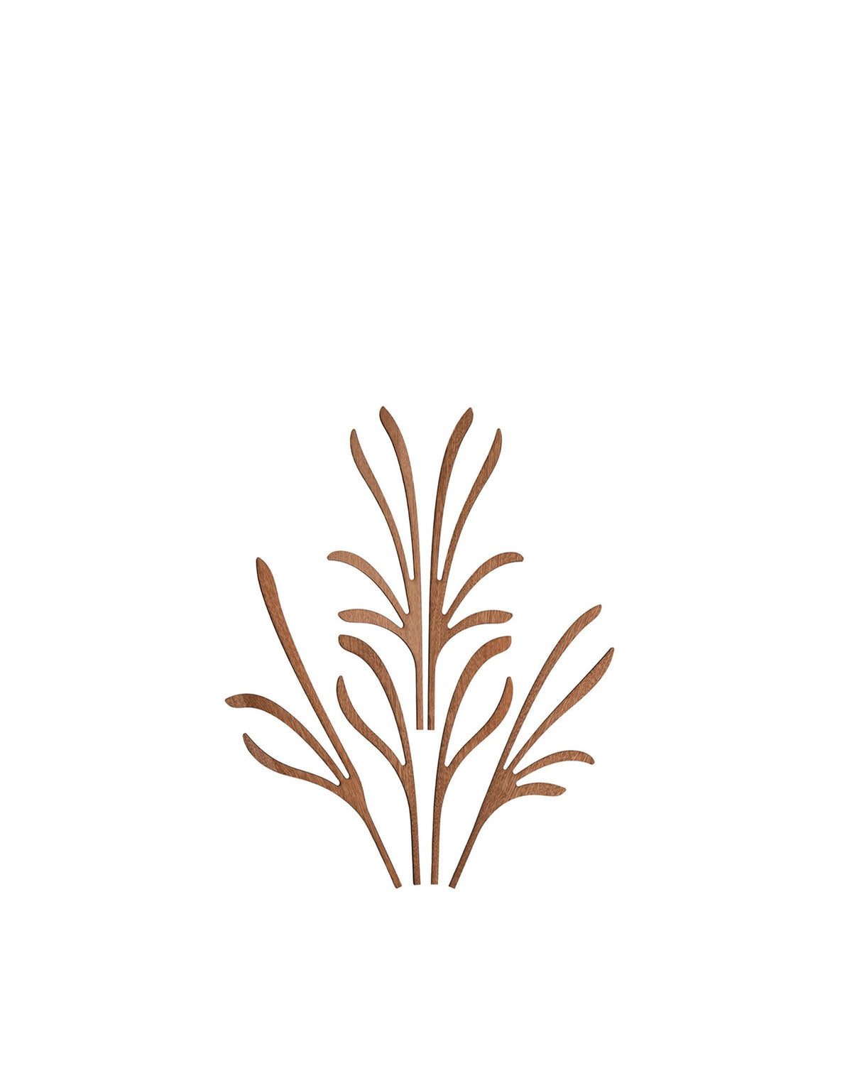 Stylized brown wooden botanical art by Alessi, featuring multiple interconnected branch-like elements.
