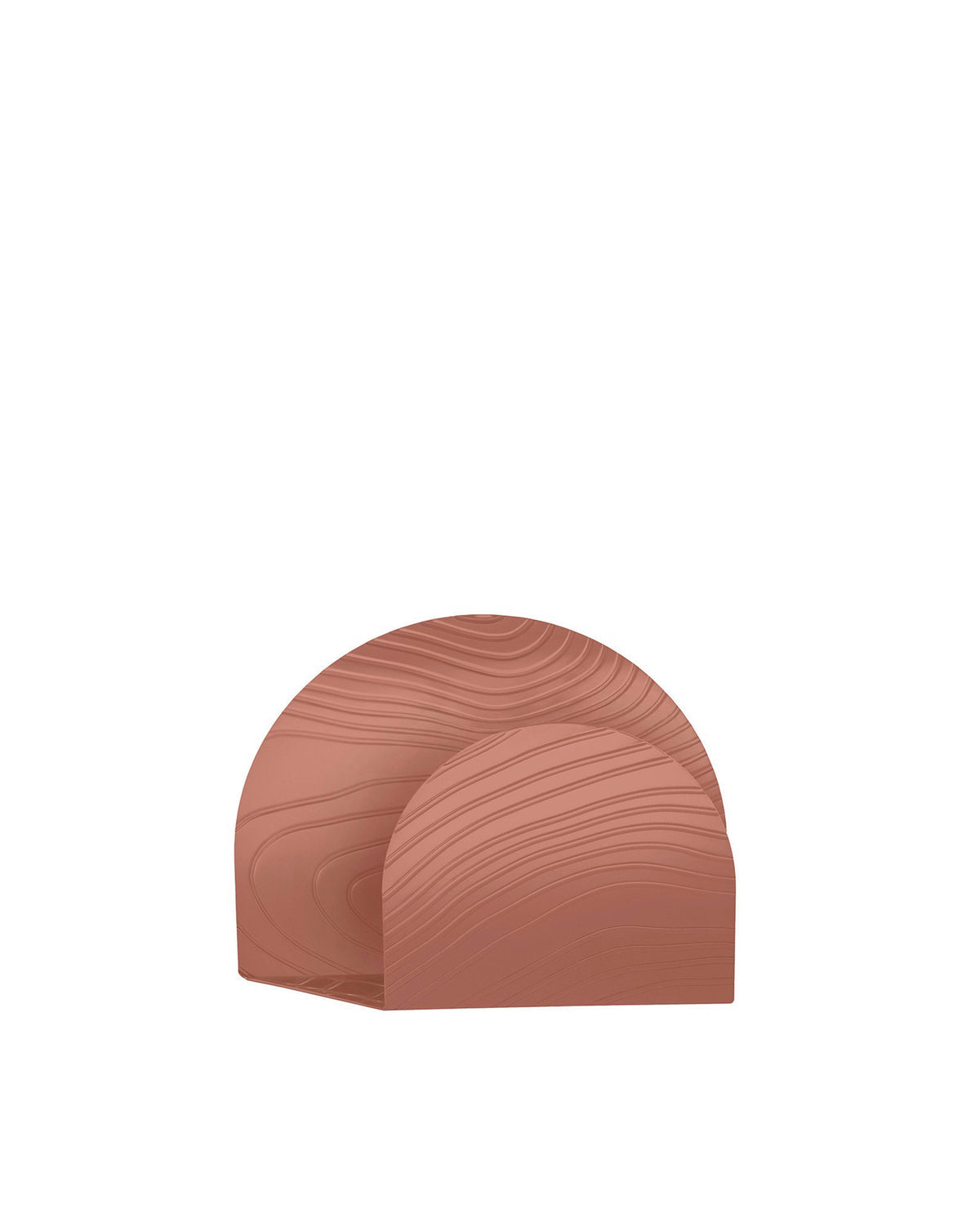 Terracotta Veneer napkin holder by Alessi with undulating grooves.