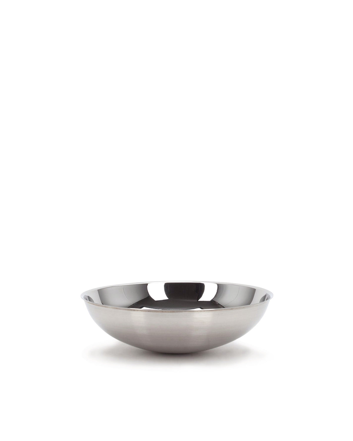 Stainless steel bowl by Alessi featuring a polished interior and brushed exterior.