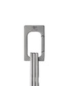 Brushed silver-toned metal occasional object by Alessi, rectangular with etched details, connecting to three vertical rods.