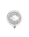 White and silver electric citrus juicer by Alessi, top-down view with a faceted reamer and slatted filter.