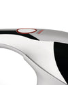 White and chrome handheld duster by Alessi, featuring a red power button and visible branding.