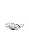 Silver-toned sculptural metal bowl by Alessi with an open, wavy design.
