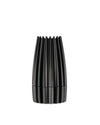 Black fluted grinder by Alessi, with a matte finish and sculptural design.