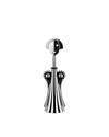 Chrome and black corkscrew by Alessi, with a smiling face handle and striped body.