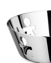 Silver metal basket by Alessi with stylized cut-out human figures, cropped close-up.
