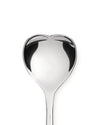 Silver heart-shaped spoon by Alessi with a polished finish, seen from above.